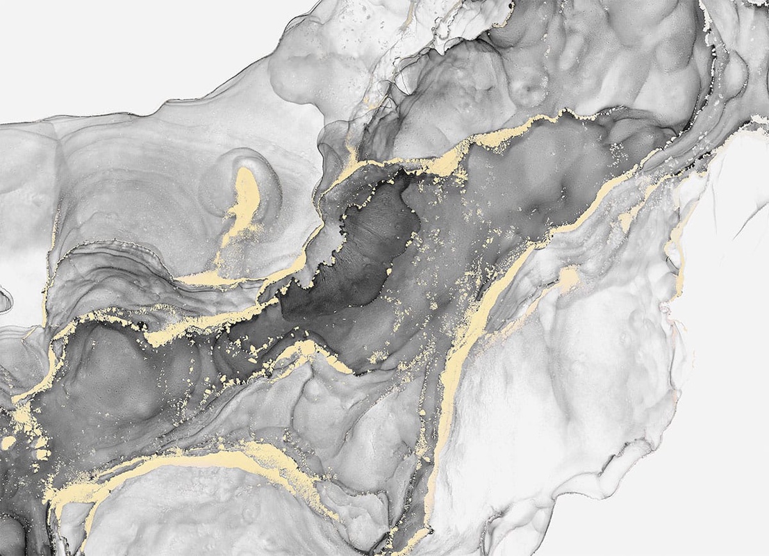 Фотообои и фрески на стену - флюиды, черно-белые, флюид серый, с золотыми вставками