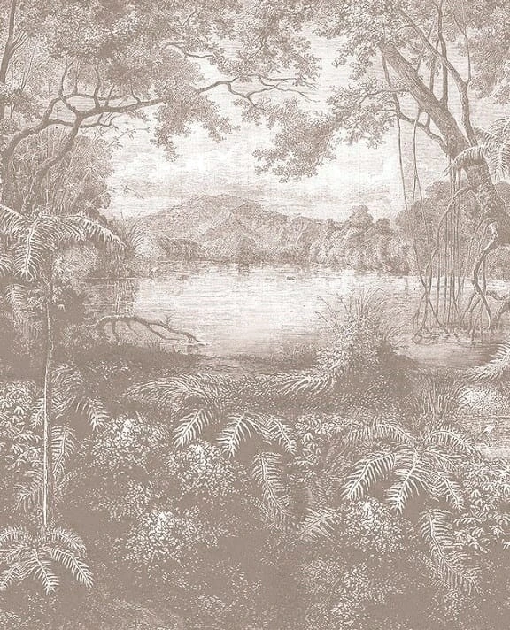 Фотообои на стену - графика, гравюра, серо-коричневые,  графические, лес, парк, 3д