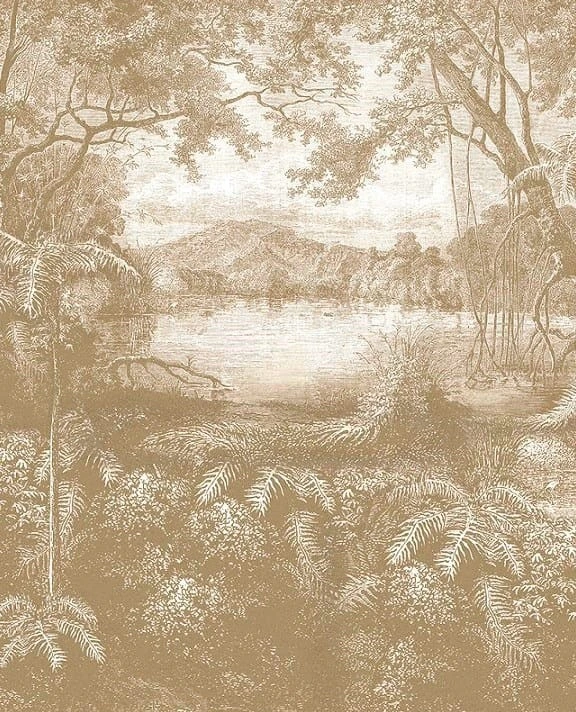 Фотообои на стену - графика, коричневые, деревья в парке, 3д