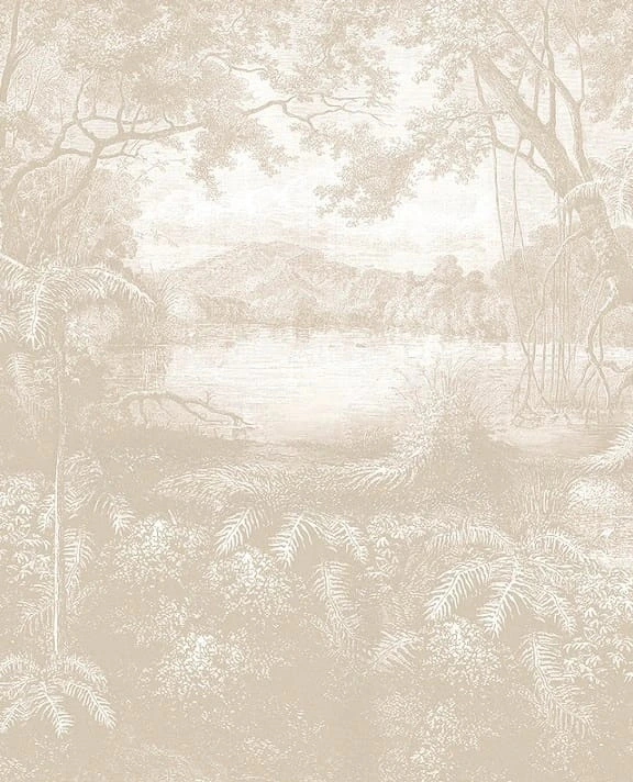 Фотообои на стену - в коридор, светло коричневые, деревья и река, 3д