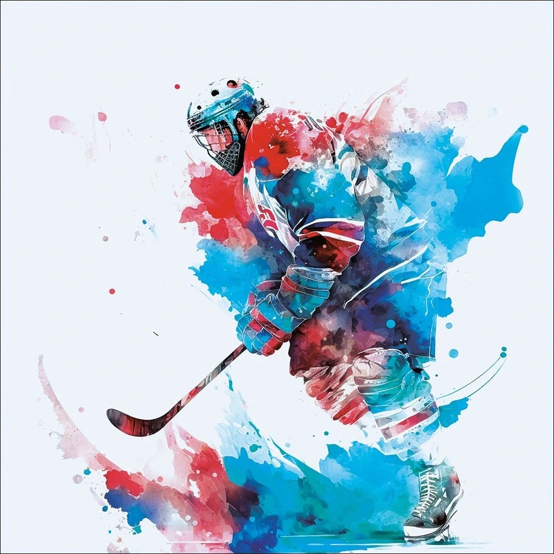 Фотообои на стену - в детскую комнату, хоккей, хоккеист, синие, на голубом фоне
