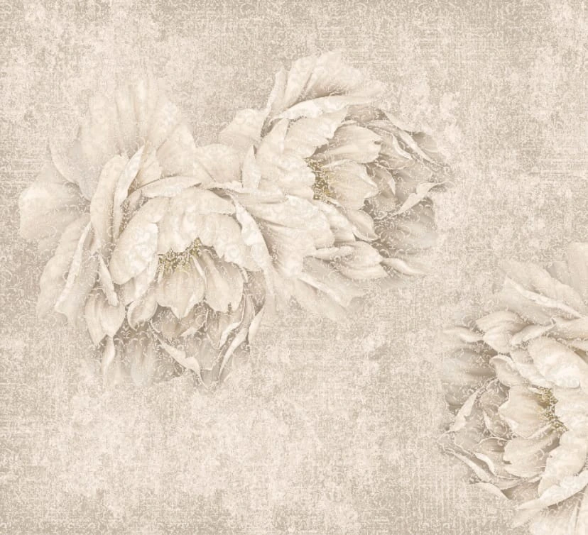 Фотообои на стену - наши работы, цветы на бежевом фоне, с ажурным узором