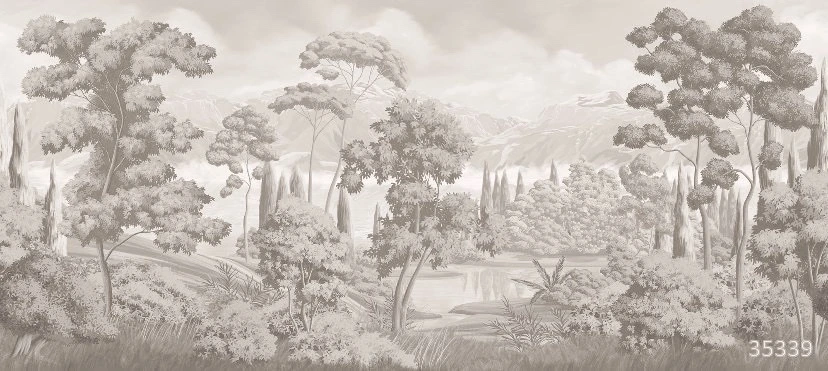 Фотообои на стену - пейзаж, деревья, сосны, парк, бежевые, сепия, 3д, лес