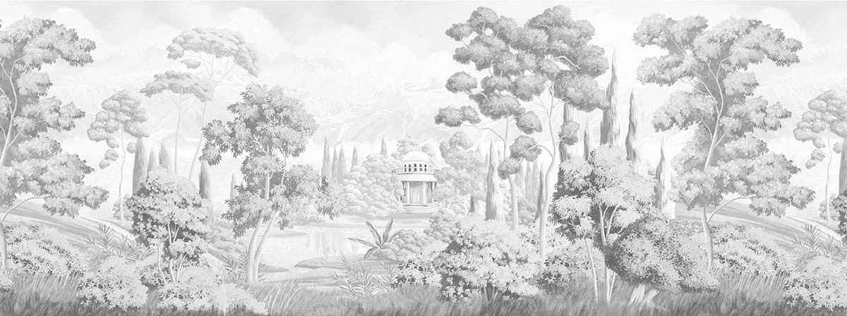 Фотообои на стену - пейзаж, с беседкой, парк, лес, 3д