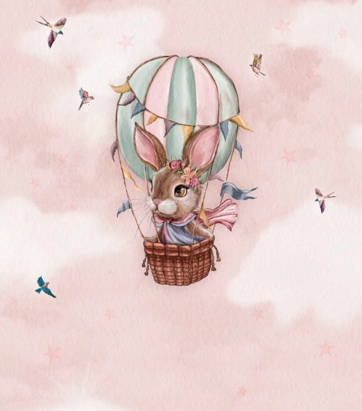 Фотообои и фрески на стену - в детскую комнату, розовые, зайчик, воздушный шарик, кролик, детские