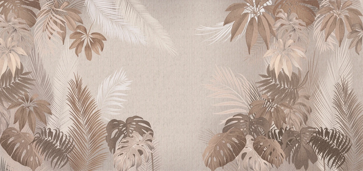 Фотообои на стену - современные, бежевые, тропики, листья, горизонтальные