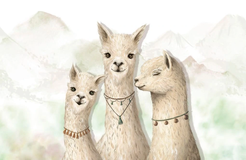 Фотообои на стену - в детскую комнату, ламы, на светлом фоне, детские