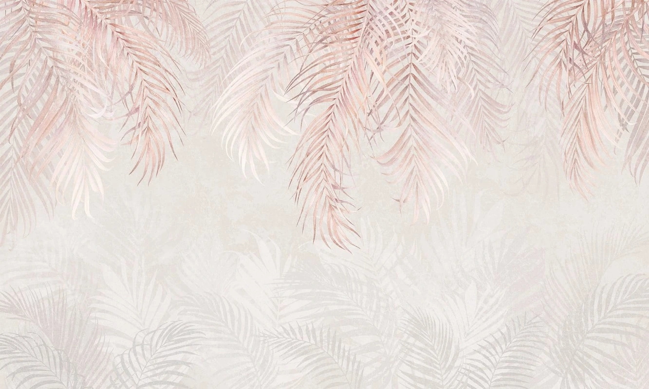 Фотообои и фрески на стену - современные, листья пальмовые, розовые