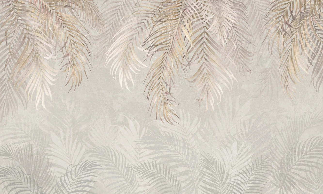 Фотообои на стену - современные, листья, медные, на сером фоне