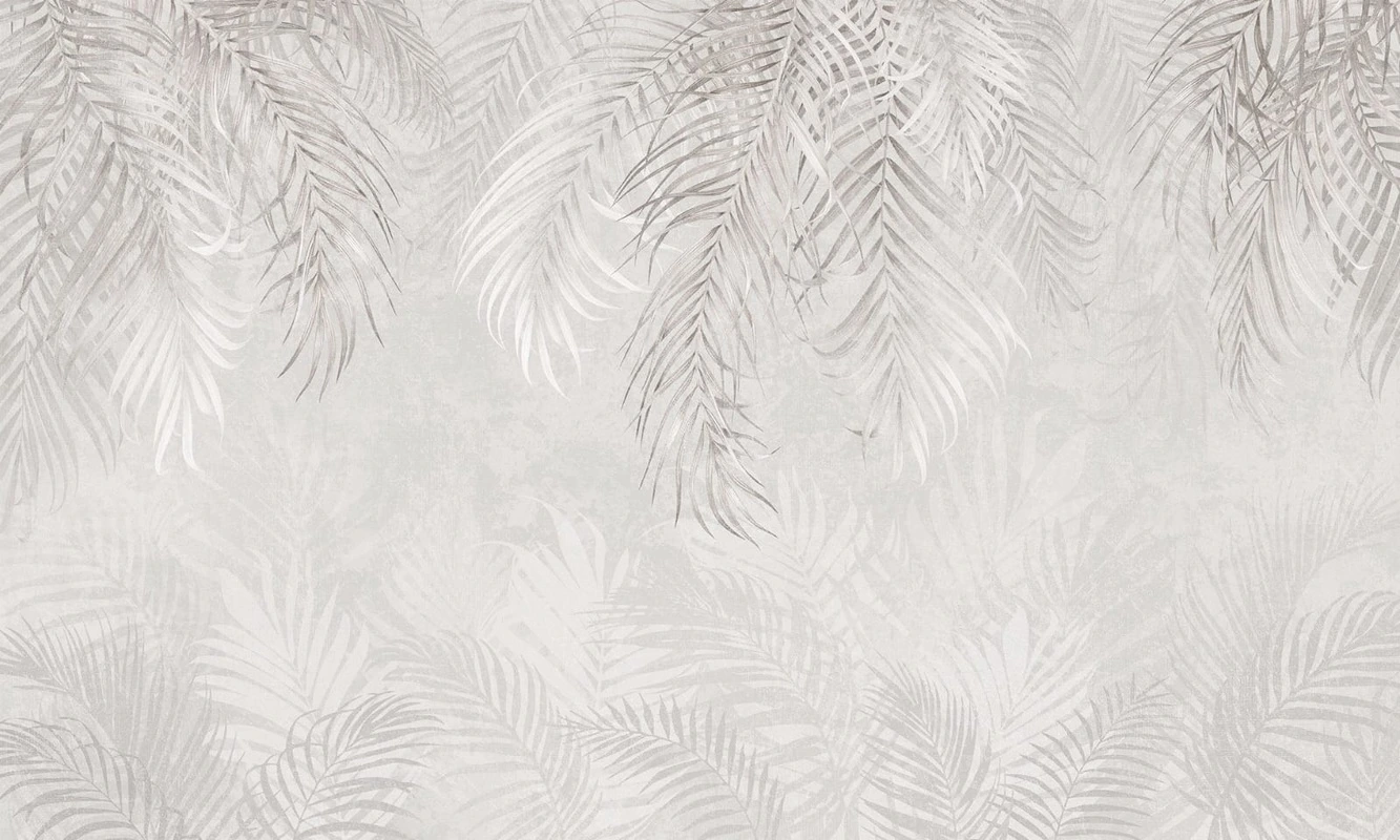 Фотообои на стену - современные, листья тропические, серые
