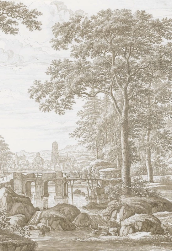 Фотообои на стену - бежевые, графика, дерево, старинные