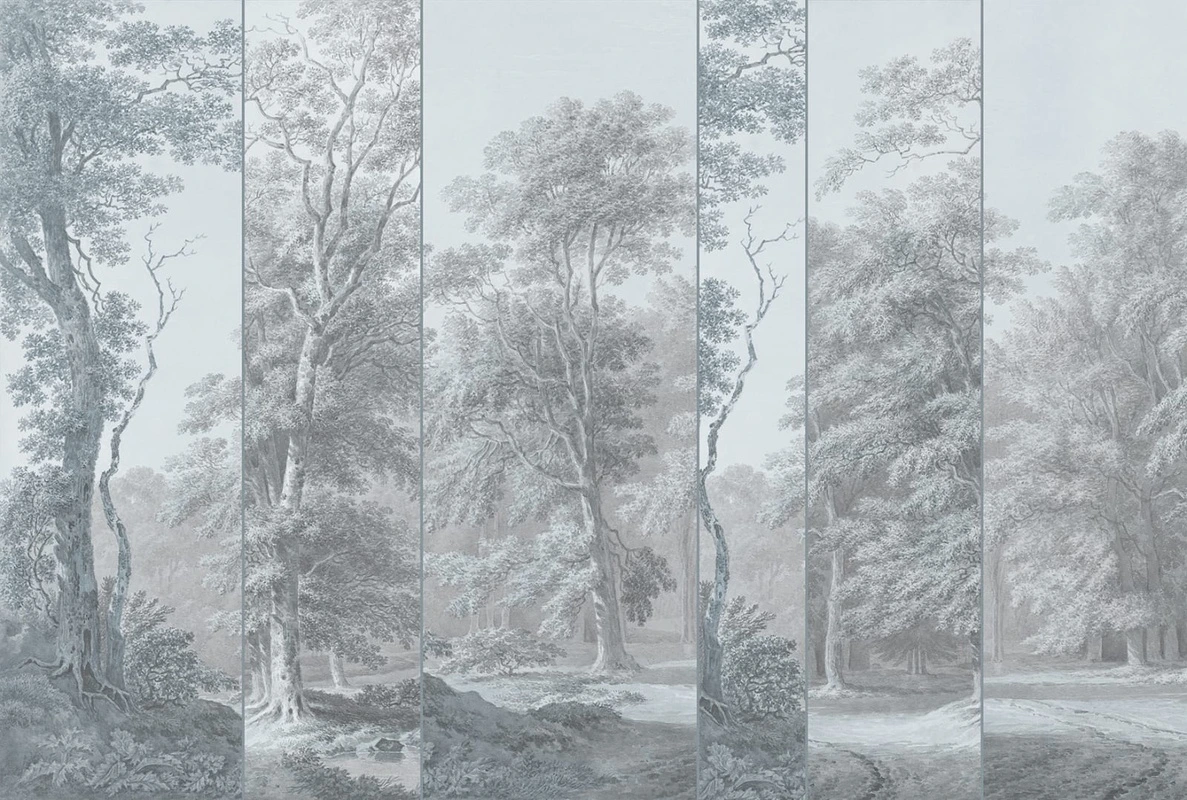 Фотообои на стену - пейзаж, графика, парк, деревья, черно-белые, лес