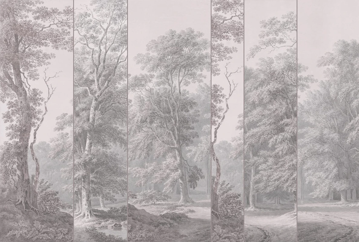 Фотообои на стену - пейзаж, графика, новинки, светло розовые, деревья в парке, лес