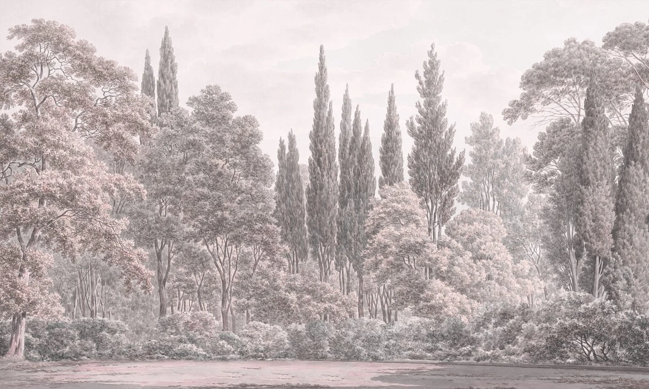 Фотообои на стену - пейзаж, розоватые, кремовые, парк, деревья, лес