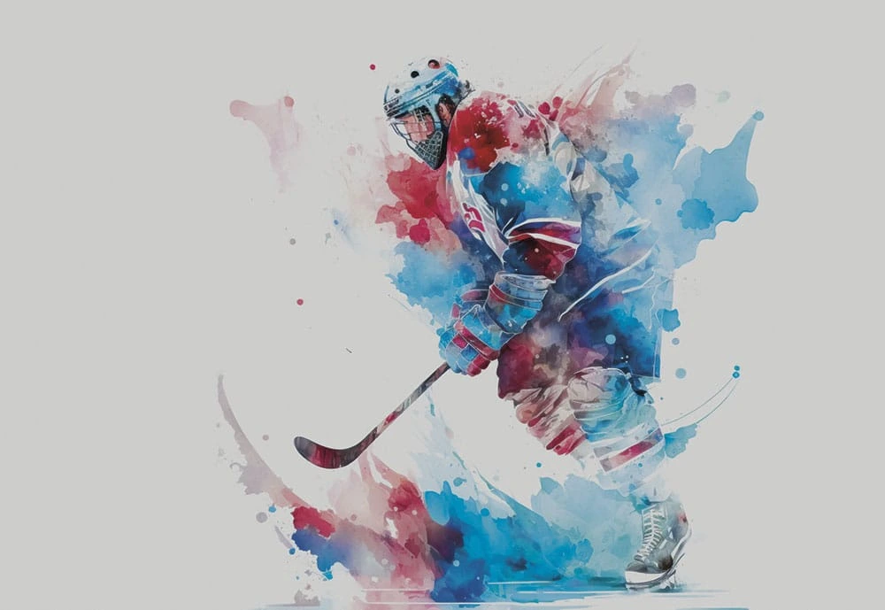 Фотообои на стену - наши работы, хоккеист с клюшкой
