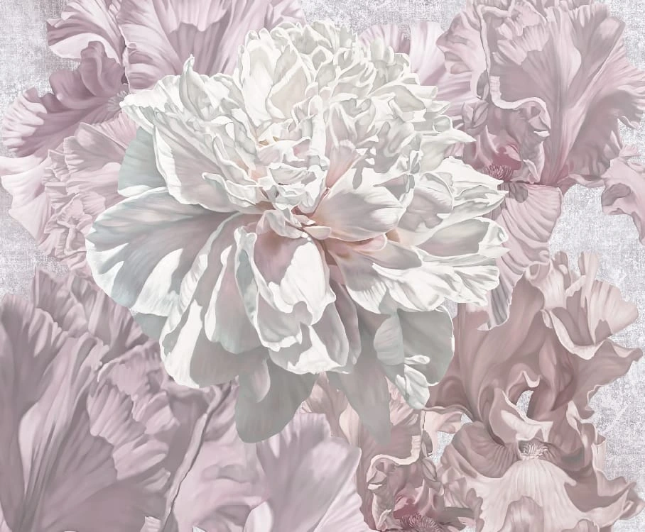 Фотообои на стену - наши работы, цветы крупно, во всю стену, белый пион, ирисы