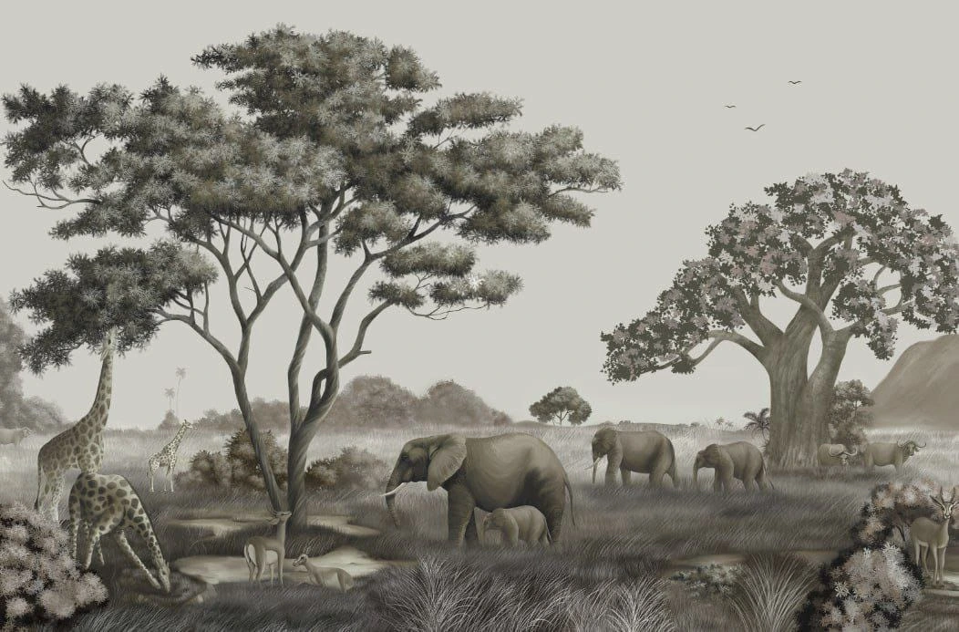 Фотообои на стену - современные, новинки, саванна, животные, деревья, итальянские животные обои