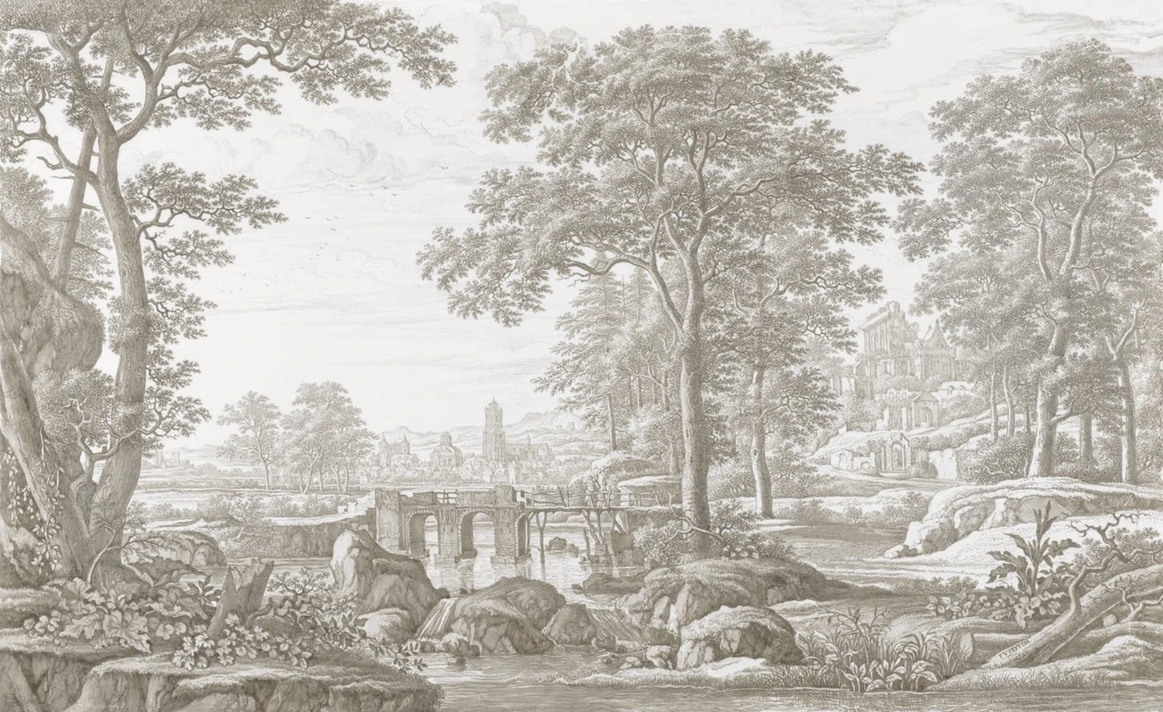 Фотообои на стену - пейзаж, бежевые, парк античный, лес, новинки