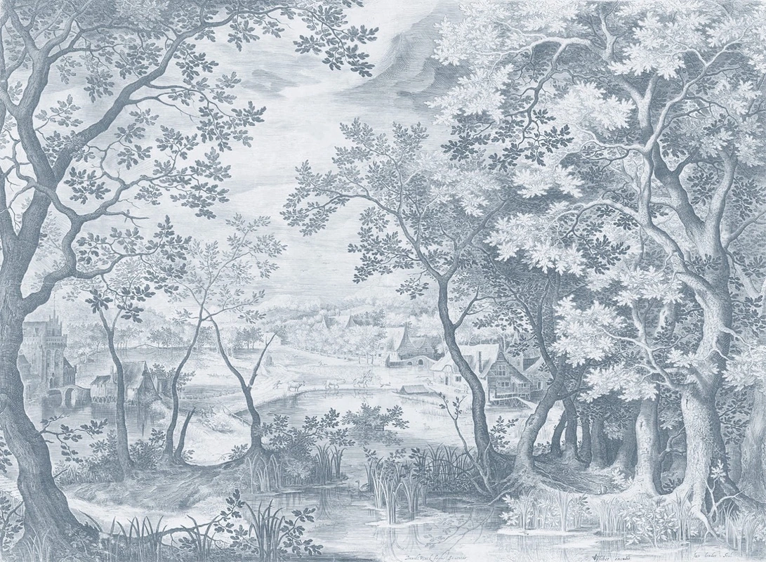 Фотообои и фрески на стену - пейзаж, серо-синие, кленовые деревья, природа, лес