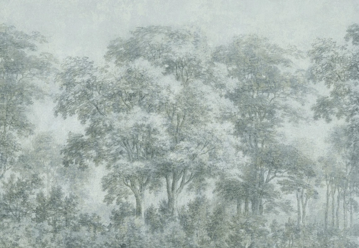 Фотообои на стену - пейзаж, серо-зеленые, деревья, лес