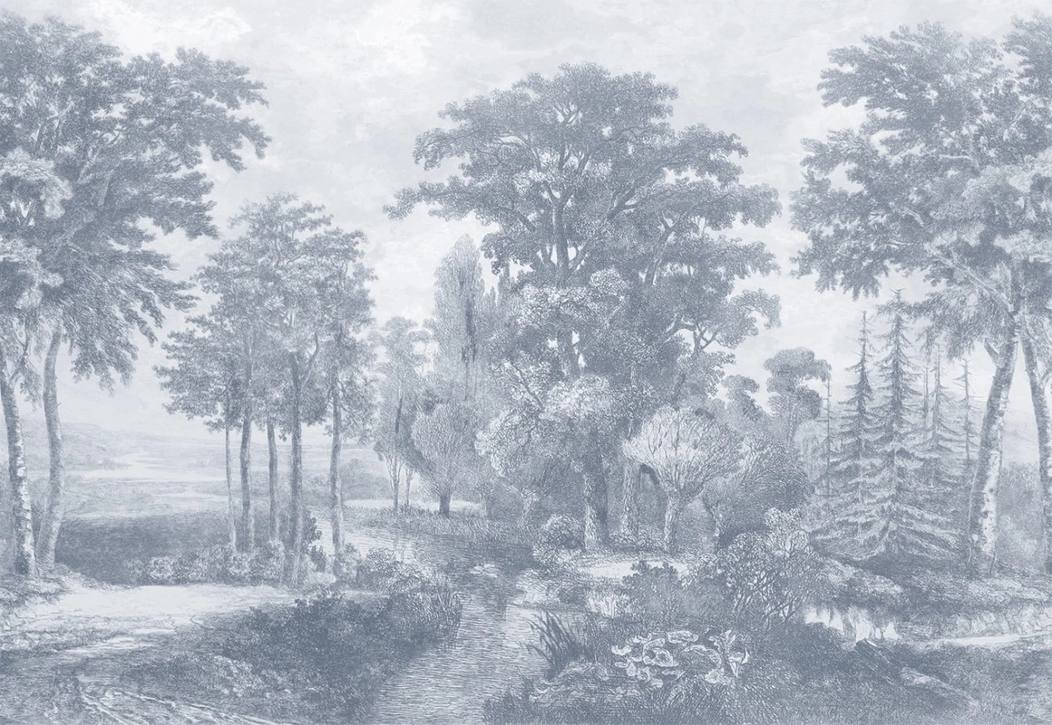 Фотообои на стену - пейзаж, серо-синие, река, природа, лес