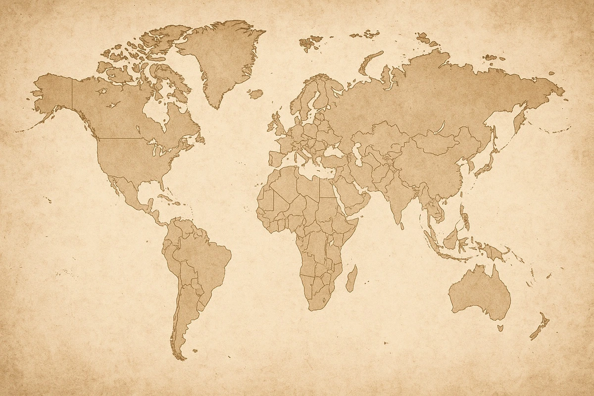 Фотообои на стену - карта, винтаж, карта мира, антикварная, география, старинный стиль, сепия, континенты