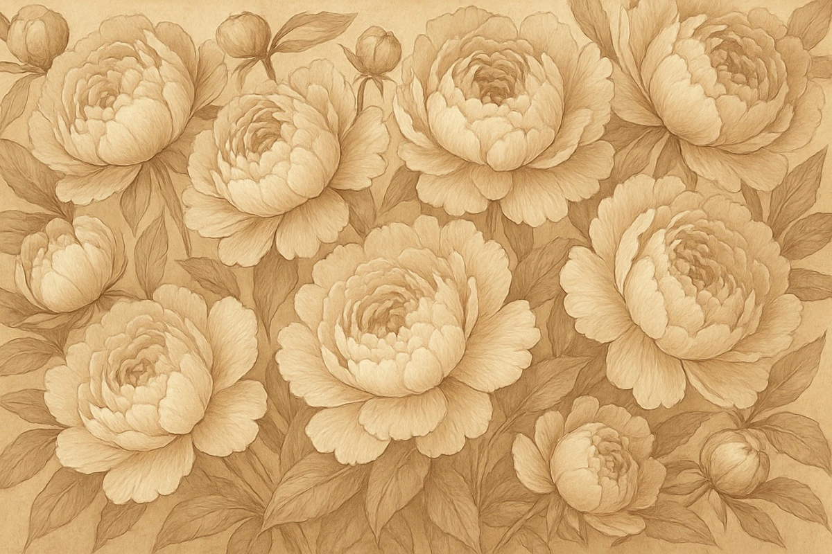 Фотообои на стену - пионы, цветы, флора, винтаж, сепия, ботаника, романтика, природа