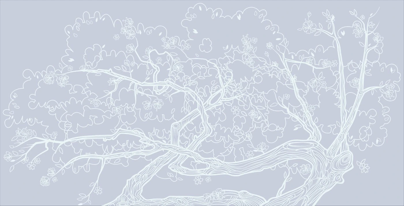 Фотообои на стену - дерево, графика, серо-голубые, корявые ветки