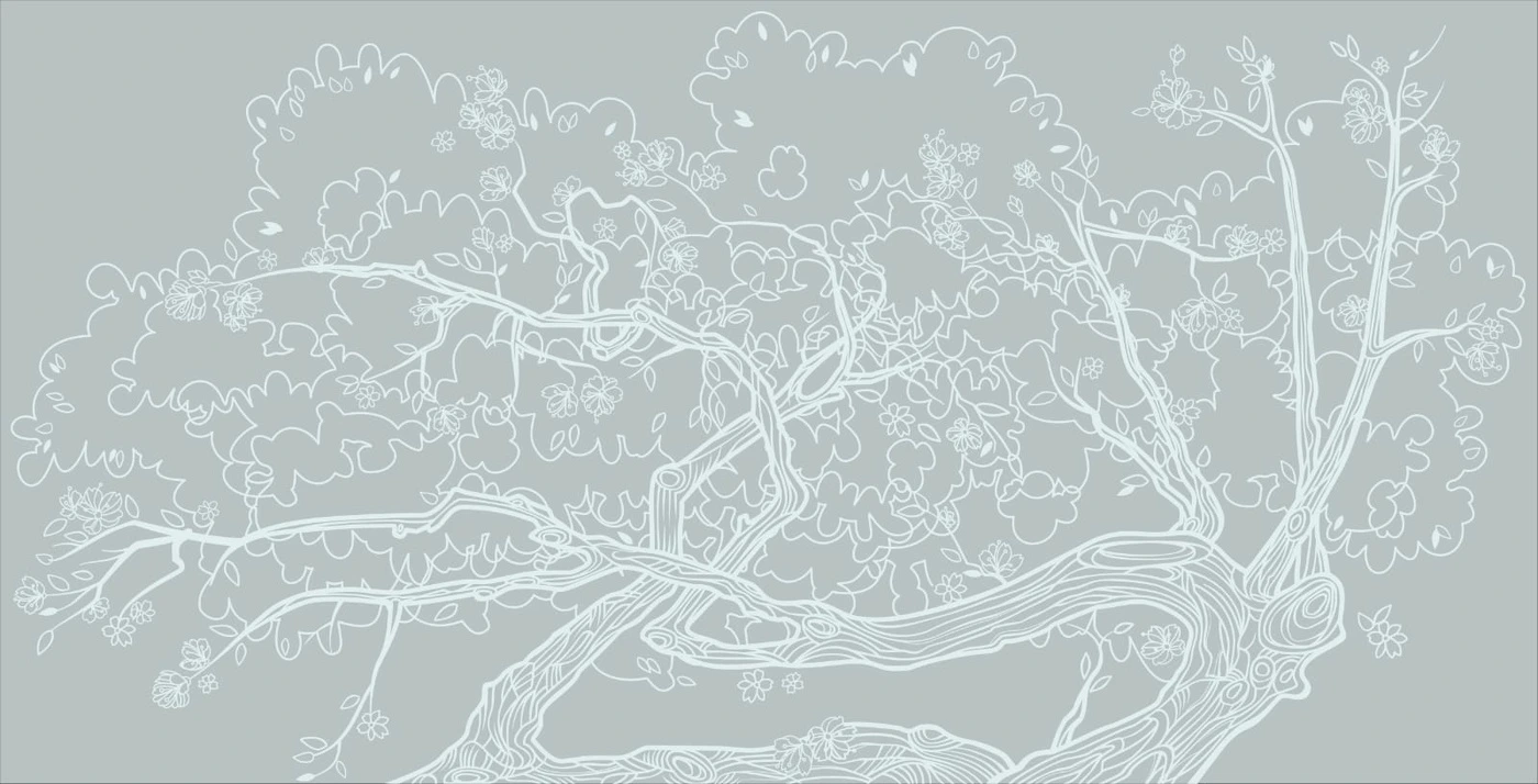 Фотообои на стену - графика, дерево, серо-зеленые, корявые