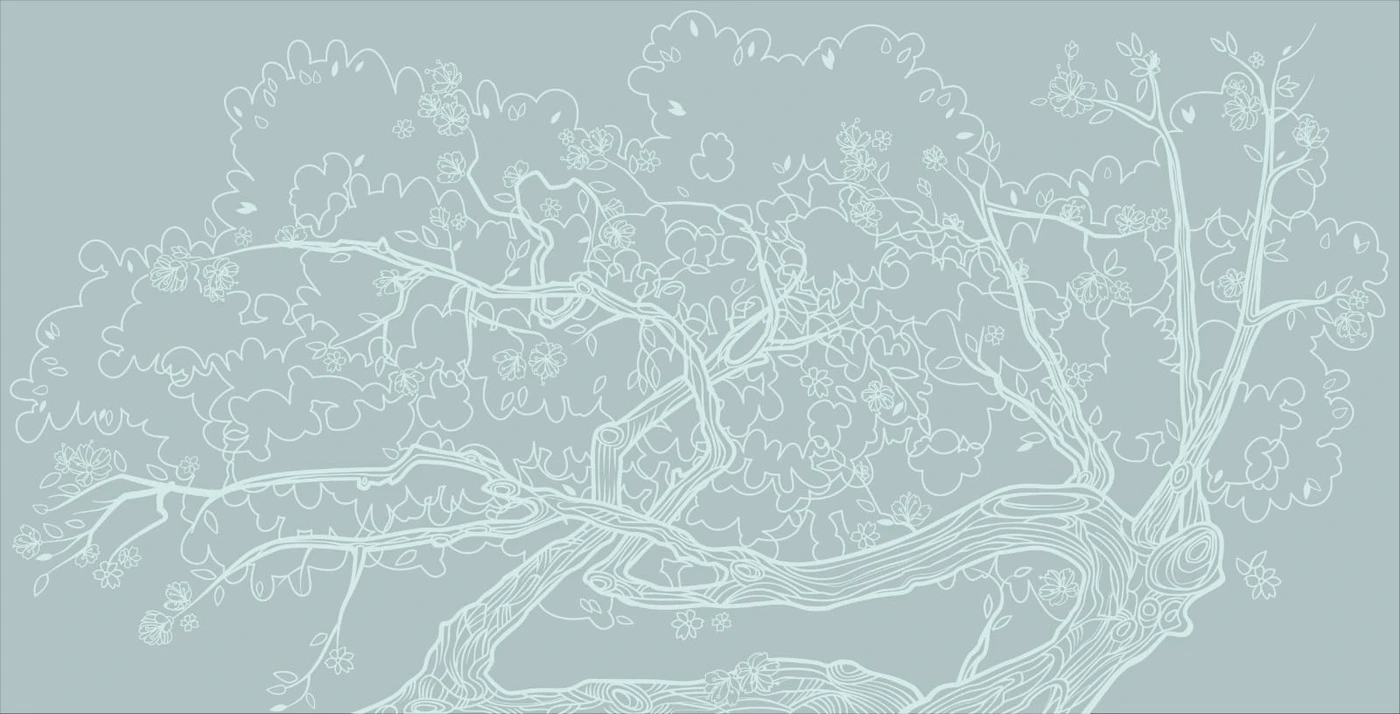 Фотообои на стену - графика, бирюзовые, дерево, корявое