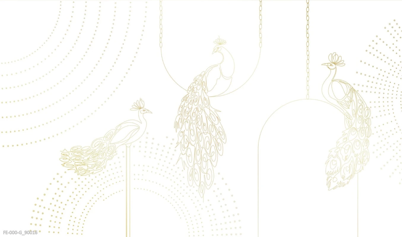 Фотообои на стену - павлин, графика, золото, на белом фоне