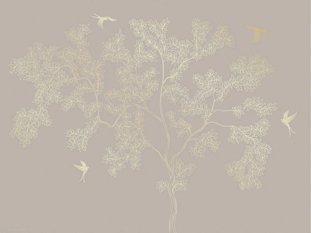 Фотообои на стену - графика, дерево, золотые, серо-коричневые