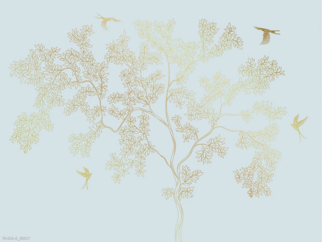 Фотообои на стену - графика, дерево, золотые, на голубом фоне