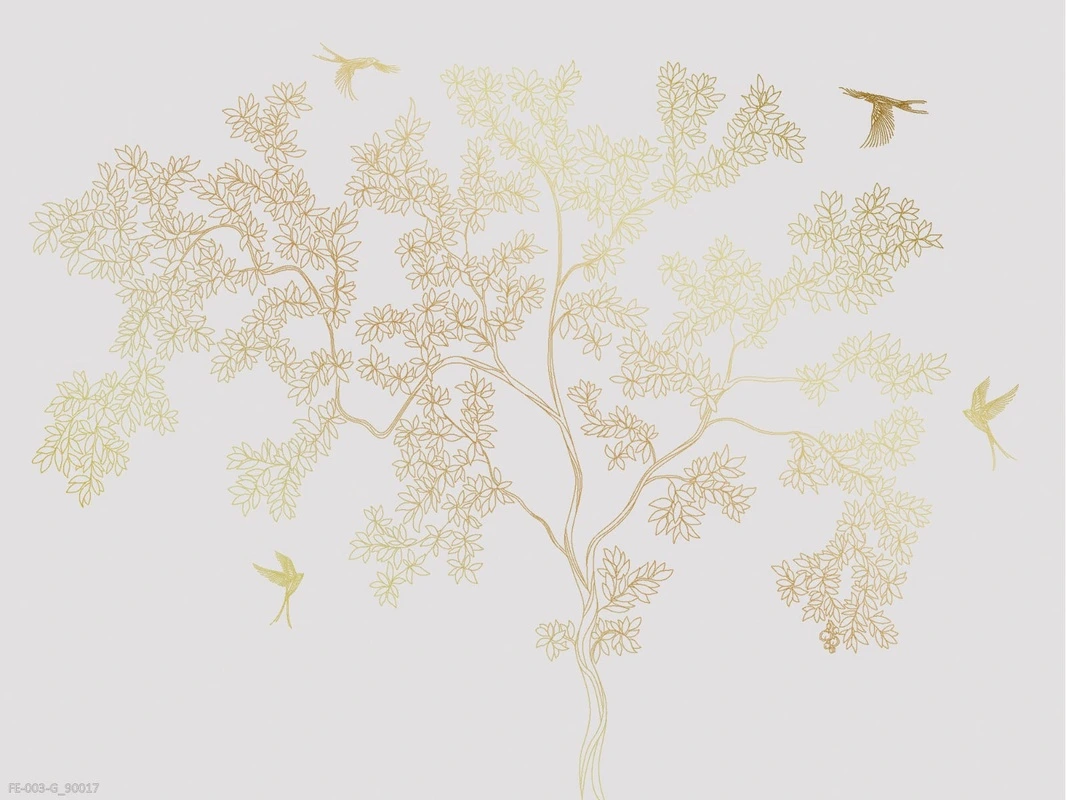 Фотообои на стену - дерево, графика, золото, на светло розовом фоне