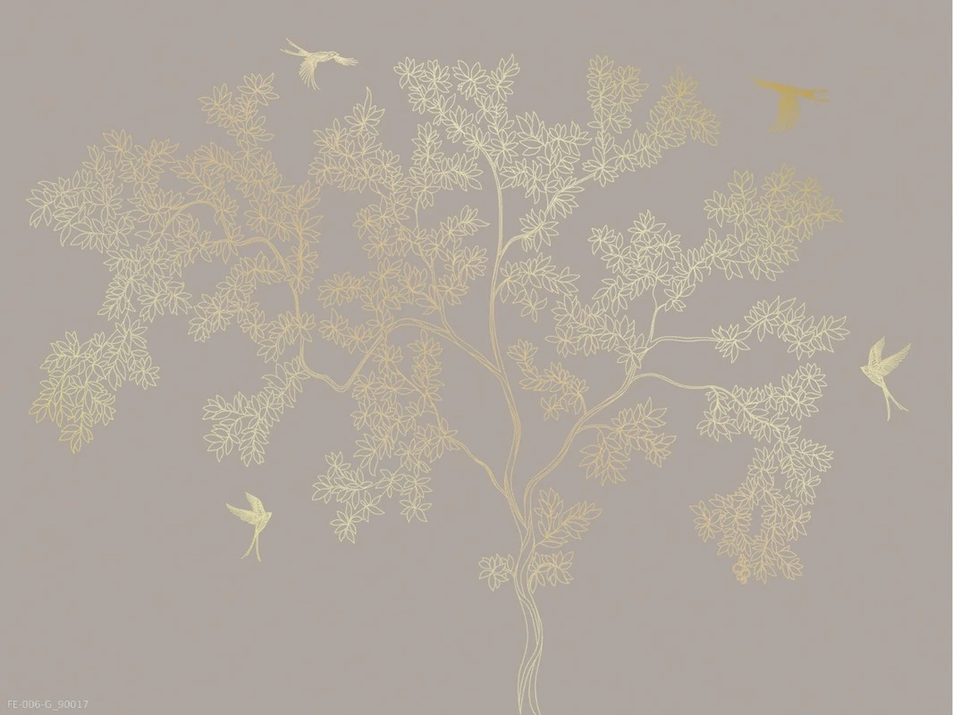 Фотообои на стену - дерево, графика, на серо-розовом фоне