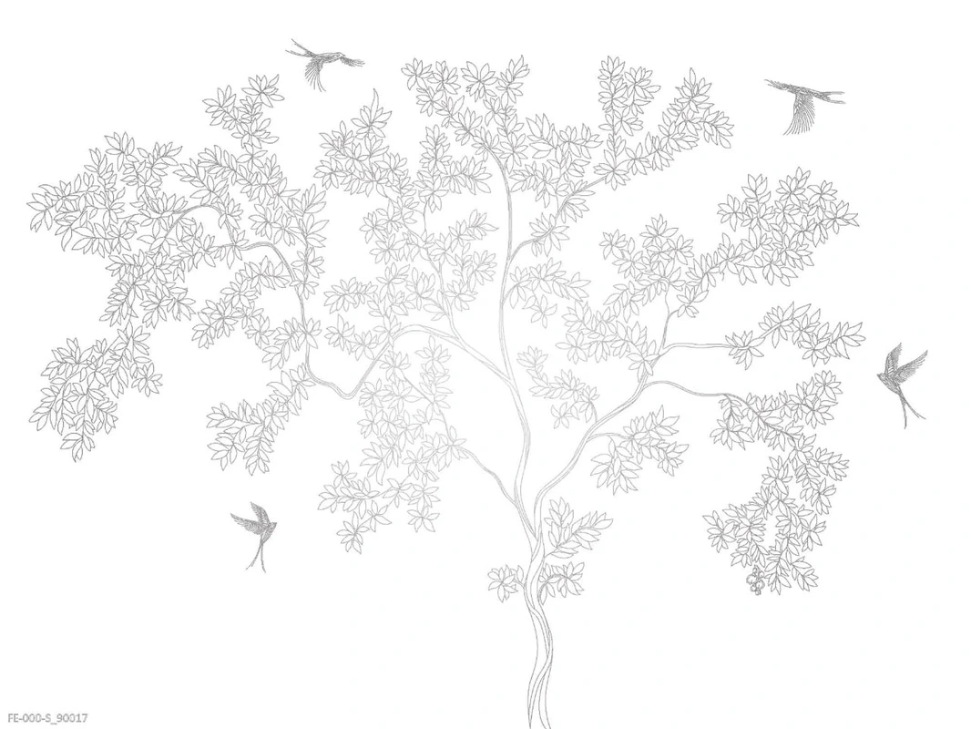 Фотообои на стену - дерево, графика, серебро, белые