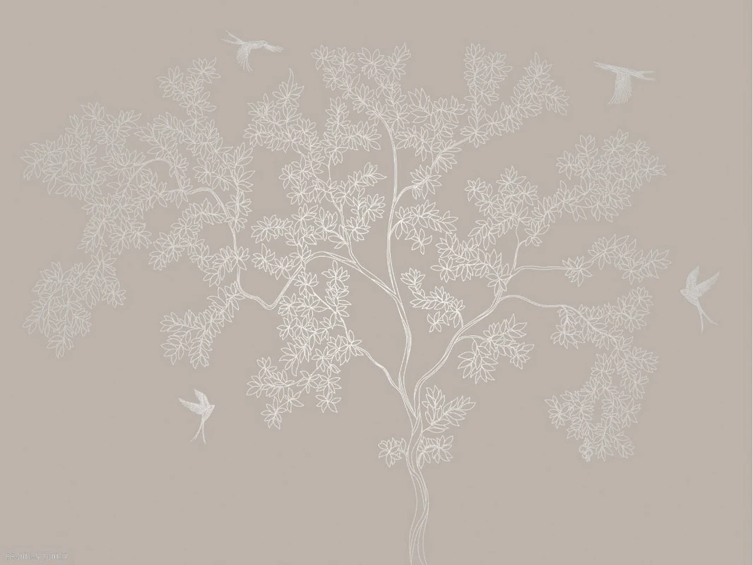 Фотообои на стену - дерево, графика, серебро, бежевые