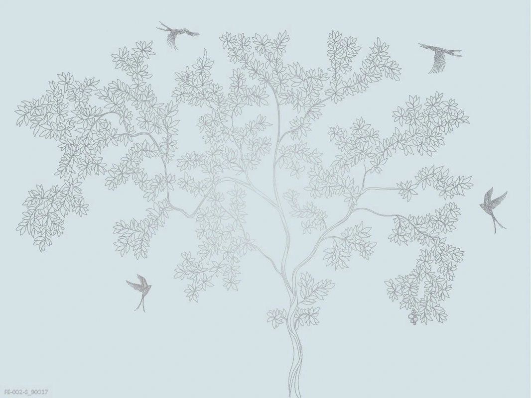 Фотообои на стену - дерево, графика, серебро, голубые