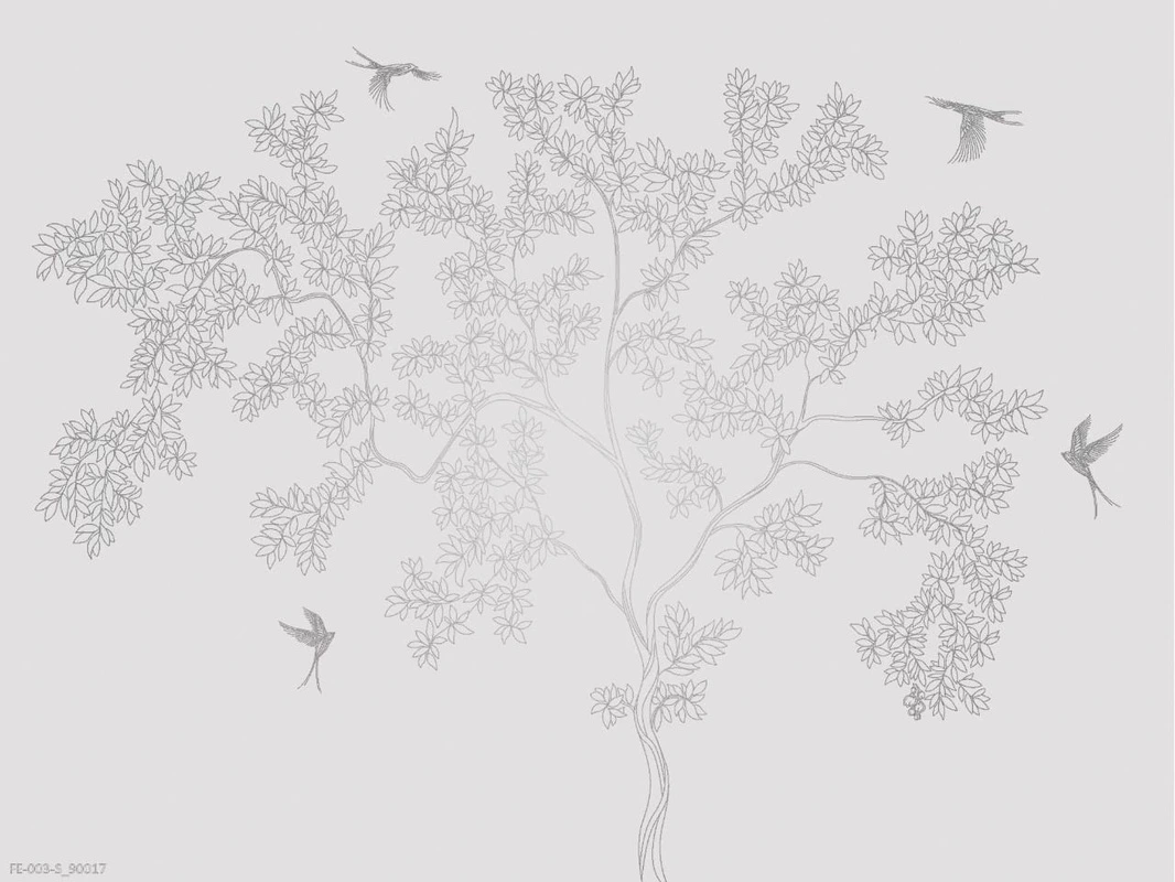 Фотообои на стену - дерево, графика, серебро, серые