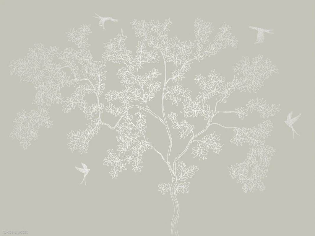 Фотообои на стену - дерево, графика, серебро, бежево-серые