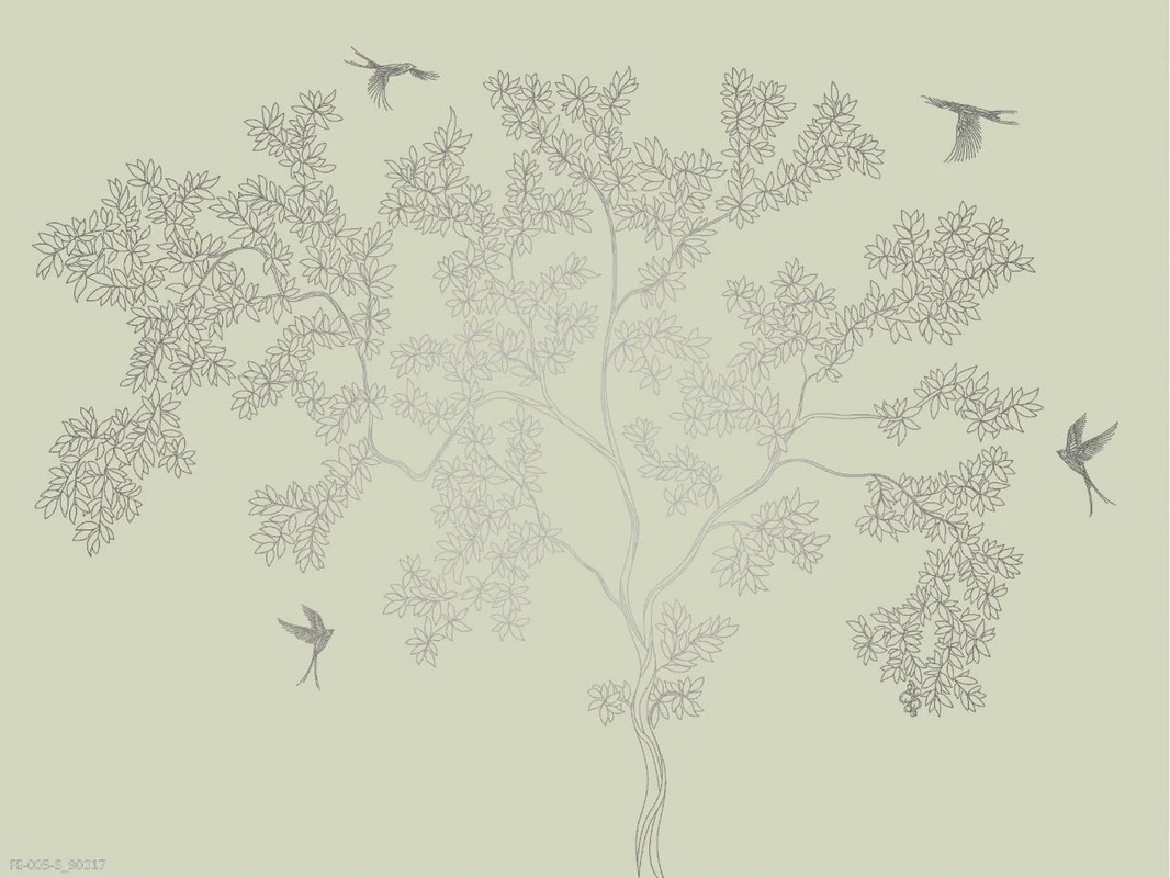 Фотообои на стену - дерево, графика, серебро, зеленые