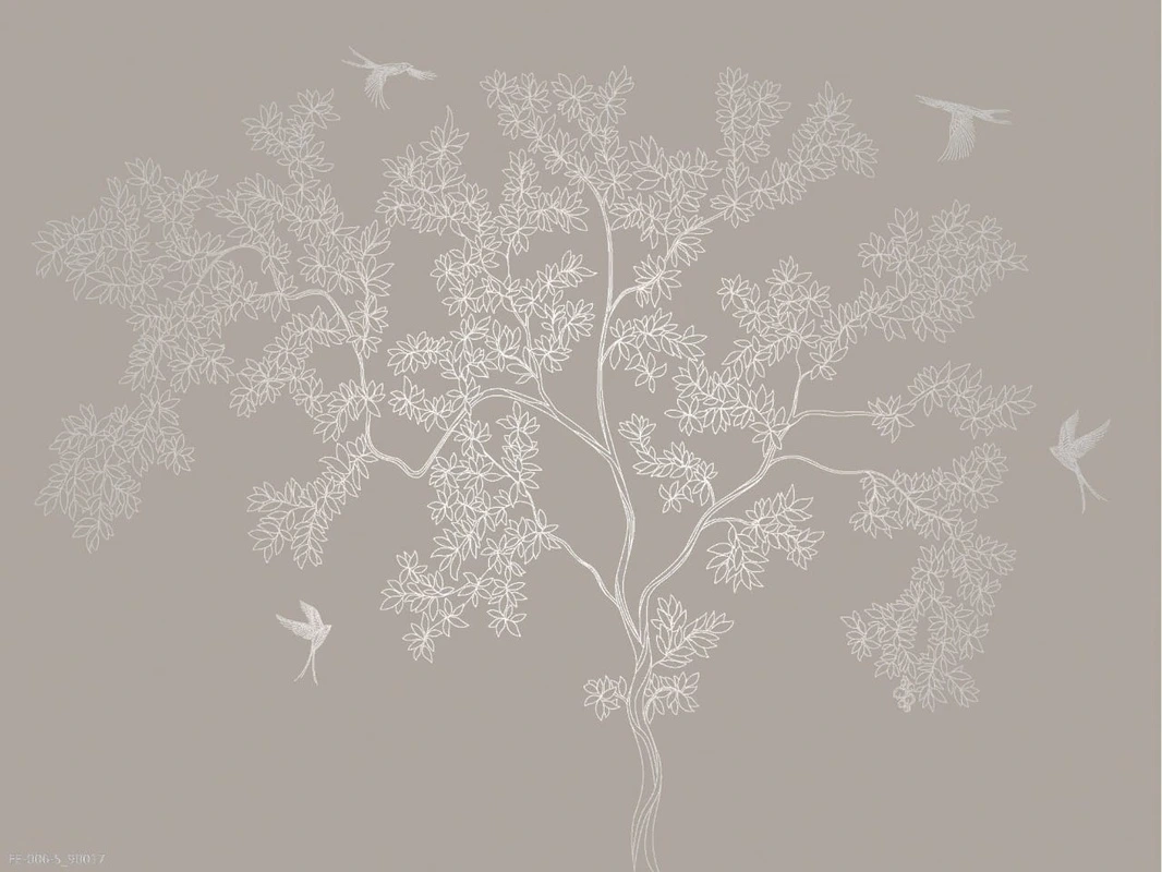 Фотообои на стену - дерево, графика, бежево-розовые, серебро