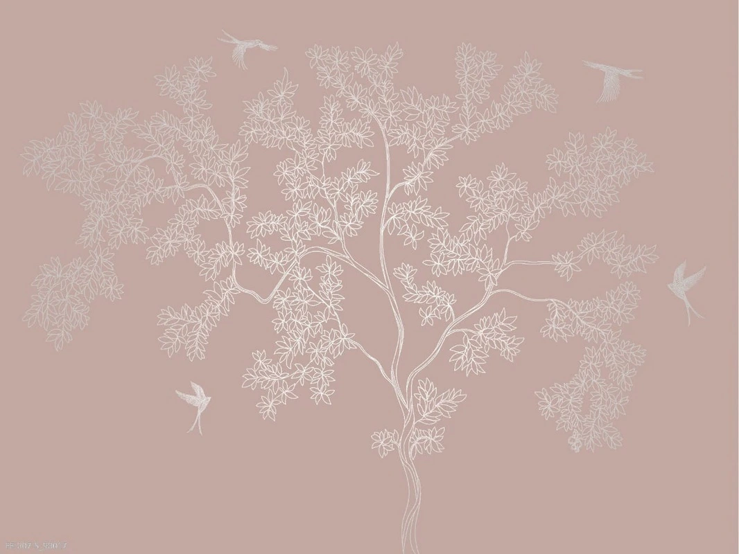 Фотообои на стену - дерево, графика, персиковые, серебряные