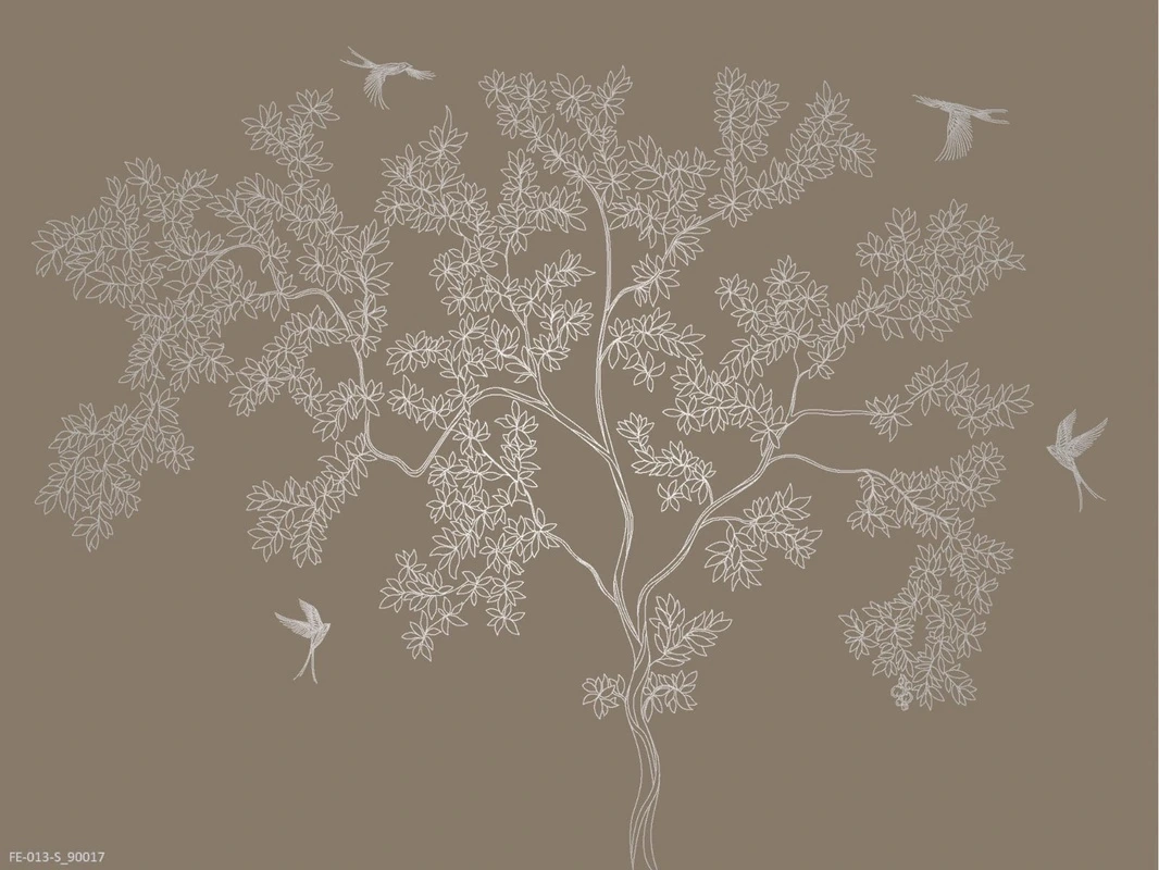 Фотообои на стену - дерево, графика, коричневые, серебряные ветки