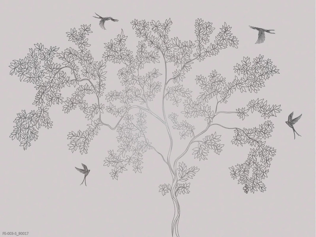 Фотообои на стену - дерево, графика, пудровые, серебро