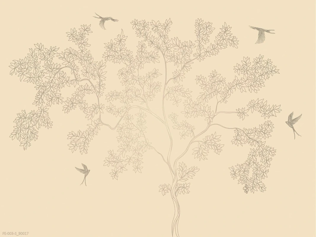 Фотообои на стену - дерево, графика, персиковые, серебряное