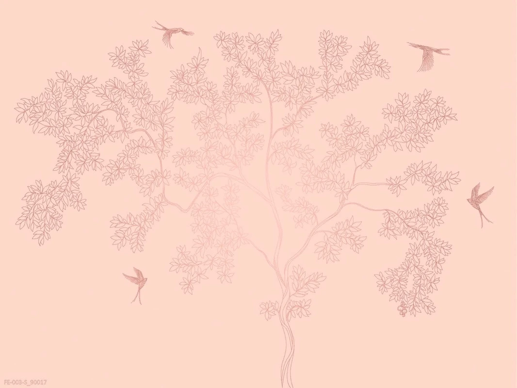 Фотообои на стену - дерево, графика, персиковые, нюдовые цвета, серебряные