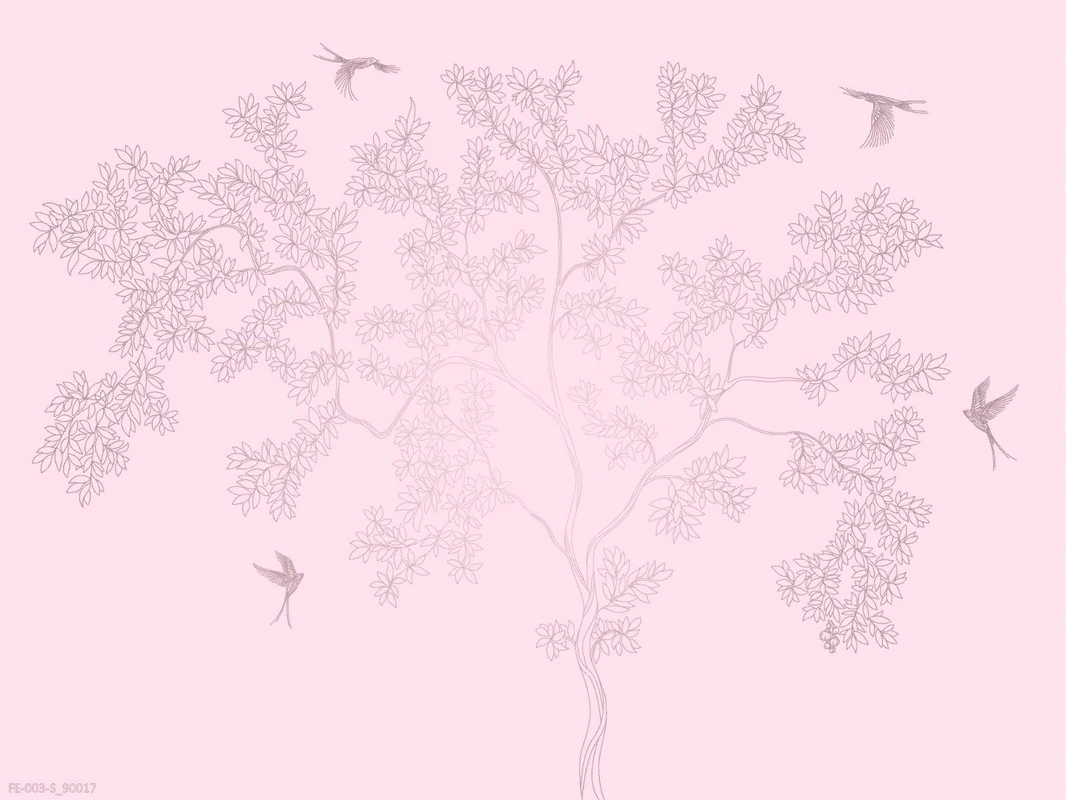 Фотообои на стену - дерево, графика, сиренево-розовые, с серебром