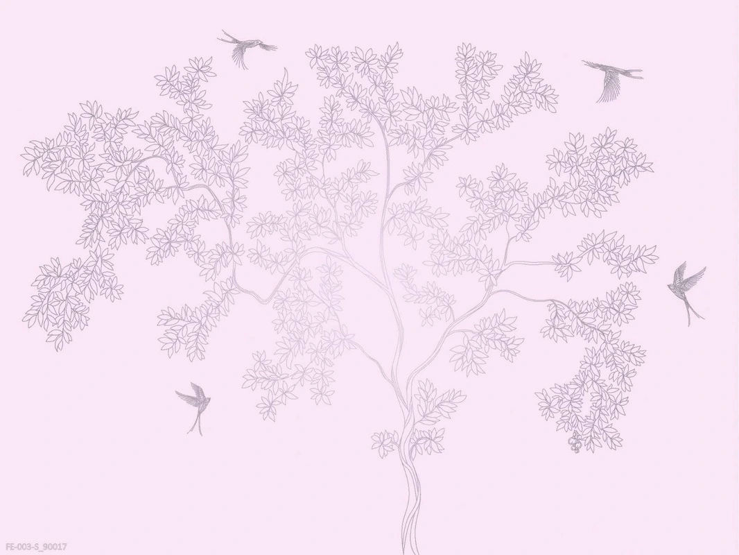 Фотообои на стену - дерево, графика, розово-сиреневые, с серебром