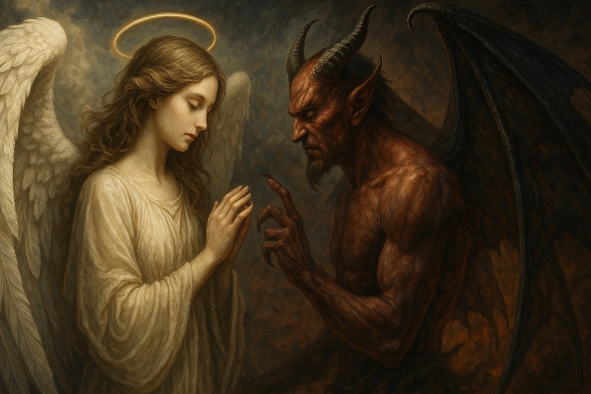 Фотообои на стену - ангел, демон, темный ангел, падший ангел, ангел и демон, готика, рай и ад, духовное искусство